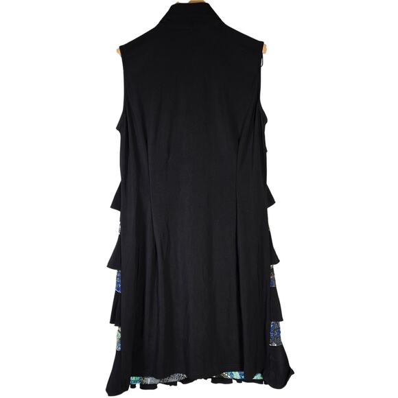 Samuel Dong Tier Ruffle Front Sleeveless Multi Color Pattern Black Tunic Dress M - Picture 2 of 8